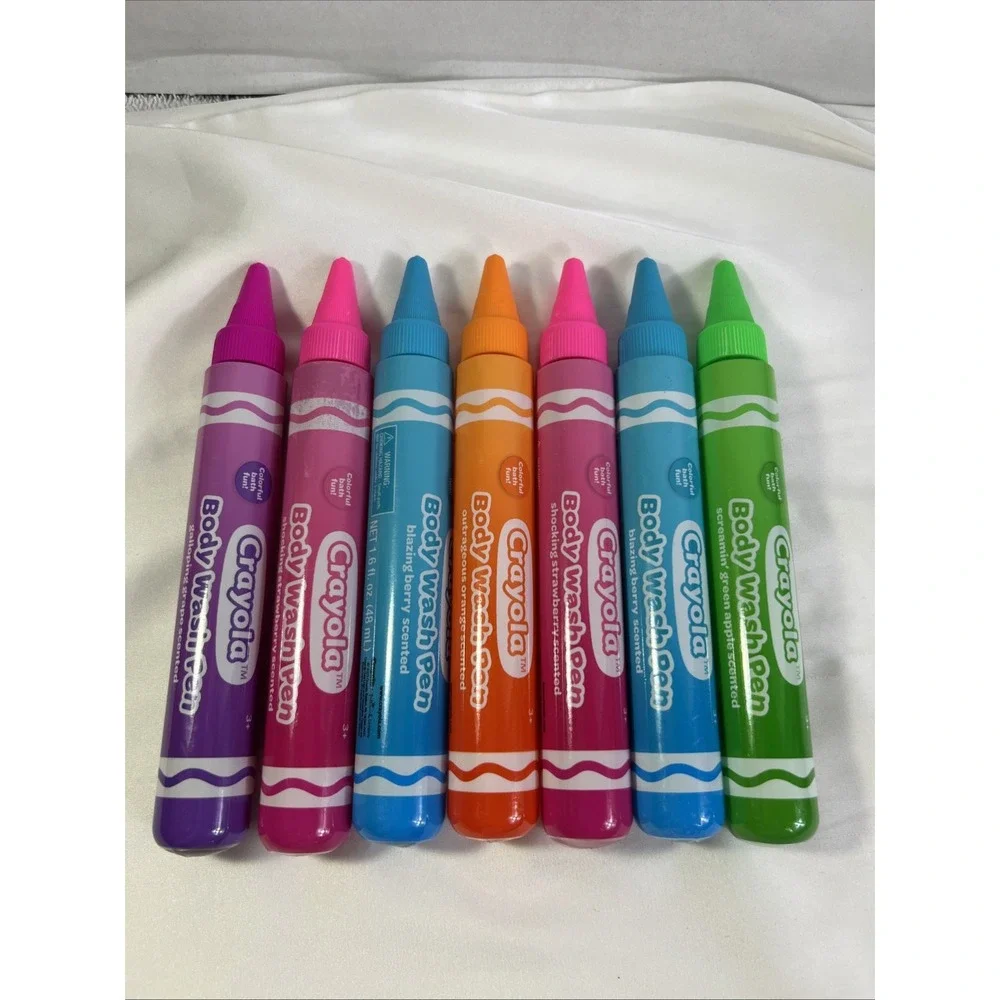 Crayola Body Wash Pens Color New Set of 7 Pink Blue Green Orange Purple Bathtub‎